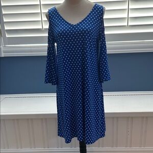 New Size M Elegant Ivy Road Blue Cold Shoulder  Polka Dot Dress